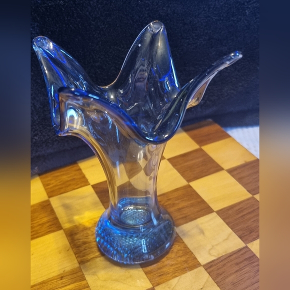 Mid century modern blue swung glass vase - Picture 3 of 6